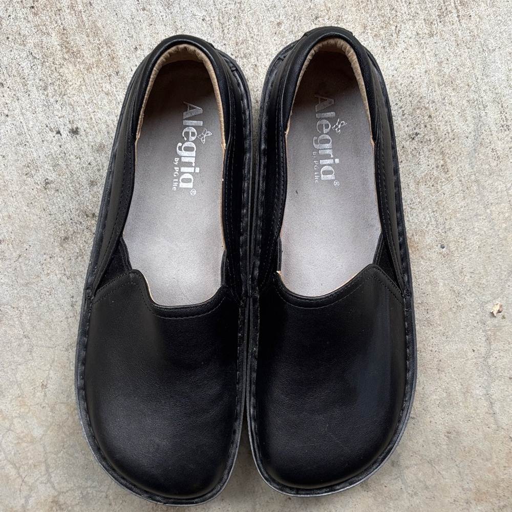 Alegria Black Leather Slip-On Shoes